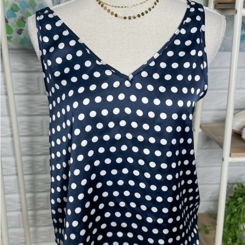 LOFT Navy and White Polka Dot Camisole